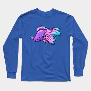 Tropical Fish Cartoon Illustration Goldfish Design Long Sleeve T-Shirt